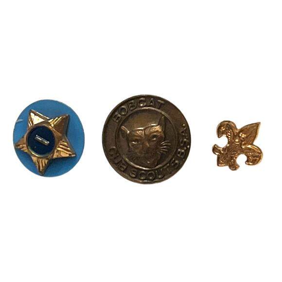 Vintage Cub Scouts and Boy Scouts Lapel Hat Sash Pins Push Pinch Backs Set Of 3 - Picture 1 of 6